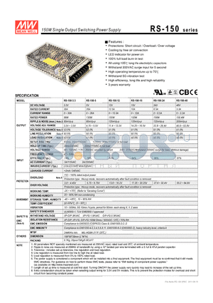 RS-150-3.3 datasheet - 150W Single Output Switching Power Supply