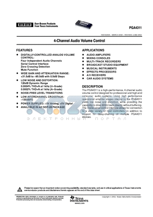 PGA4311 datasheet - 4 CHANNEL AUDIO VOLUME CONTROL