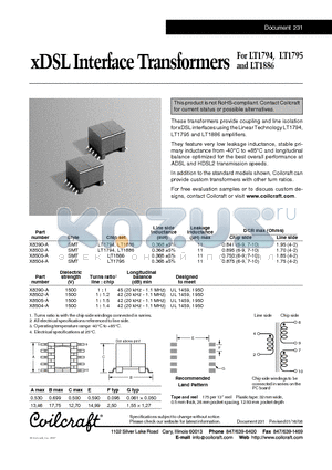 X8502-A datasheet - xDSL Interface Transformers