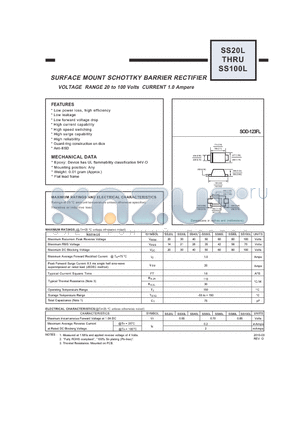 SS100L datasheet - SURFACE MOUNT SCHOTTKY BARRIER RECTIFIER VOLTAGE RANGE 20 to 100 Volts CURRENT 1.0 Ampere