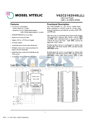 V62C2162048L datasheet - Ultra Low Power 128K x 16 CMOS SRAM