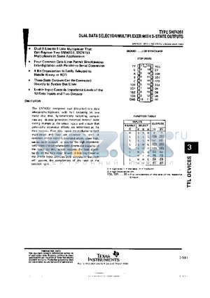 SN54351 datasheet - TYPE SN74351 DUAL DATA SELECTOR/MULTIPLEXER WITH 3-STATE OUTPUT