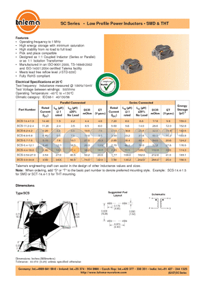 SCS-5.7-7.6 datasheet - Low Profile Power Inductors  SMD & THT