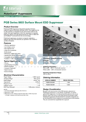 PGB0010603MR datasheet - PGB Series 0603 Surface Mount ESD Suppressor