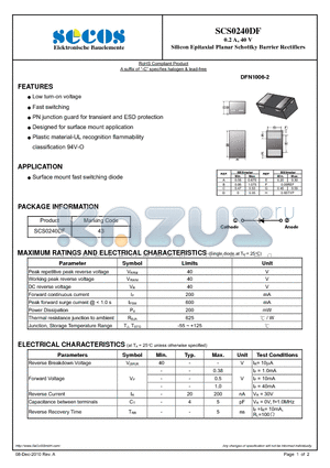 SCS0240DF datasheet - Silicon Epitaxial Planar Schottky Barrier Rectifiers