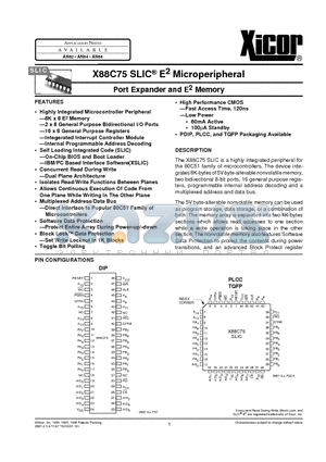 X88C75 datasheet - Port Expander and E2 Memory