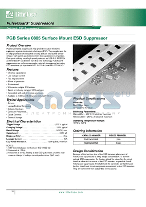 PGB0040805MR datasheet - PGB Series 0805 Surface Mount ESD Suppressor