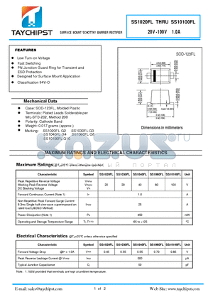 SS10100FL datasheet - SURFACE MOUNT SCHOTTKY BARRIER RECTIFIER