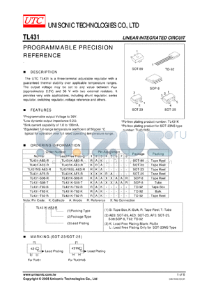 TL431K-T92-K datasheet - PROGRAMMABLE PRECISION REFERENCE