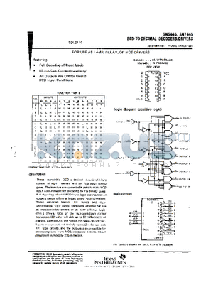 SN5445J datasheet - BCD-TO-DECIMAL DECODERS/DRIVERS