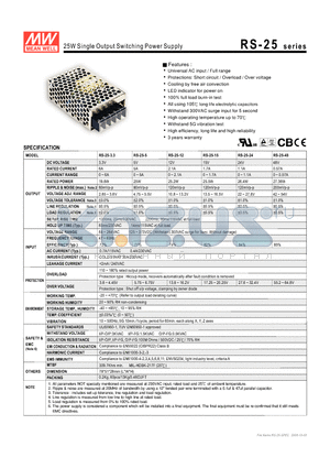 RS-25-15 datasheet - 25W Single Output Switching Power Supply