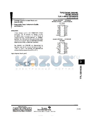 SN5460 datasheet - DUAL 4-INPUT EXPANDERS