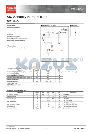 SCS112AG datasheet - SiC Schottky Barrier Diode