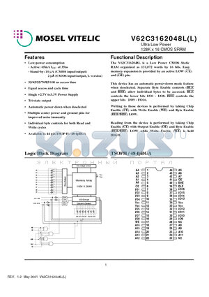 V62C3162048L datasheet - Ultra Low Power 128K x 16 CMOS SRAM