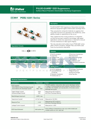 PGB20201 datasheet - PULSE-GUARD^ ESD Suppressors help protect sensitive electronic equipment against electrostatic discharge (ESD).