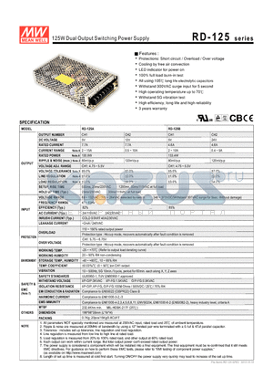 RD-125-2412 datasheet - 125W Dual Output Switching Power Supply