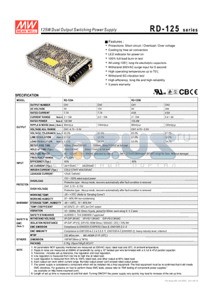 RD-125 datasheet - 125W Dual Output Switching Power Supply