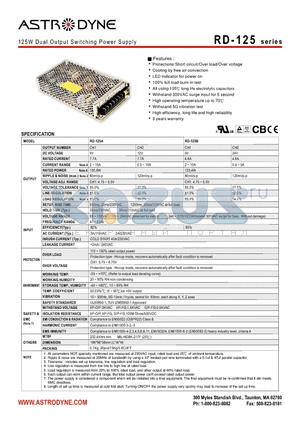 RD-125-2448 datasheet - 125W Dual Output Switching Power Supply