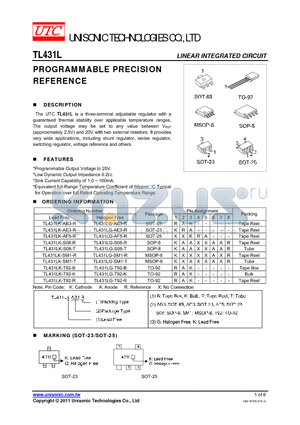 TL431LK-AB3-R datasheet - PROGRAMMABLE PRECISION REFERENCE