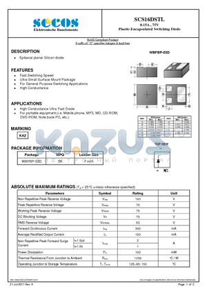 SCS16DSTL datasheet - 0.15A , 75V Plastic-Encapsulated Switching Diode