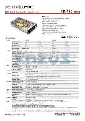 RD-125-4824 datasheet - 125W Dual Output Switching Power Supply