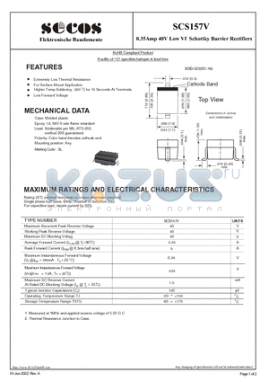 SCS157V datasheet - 0.35Amp 40V Low Vf Schottky Barrier Rectifiers