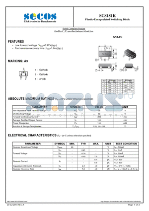 SCS181K datasheet - Plastic-Encapsulated Switching Diode