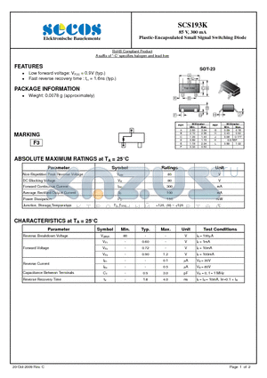 SCS193K datasheet - Plastic-Encapsulated Small Signal Switching Diode