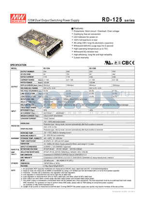 RD-125_11 datasheet - 125W Dual Output Switching Power Supply