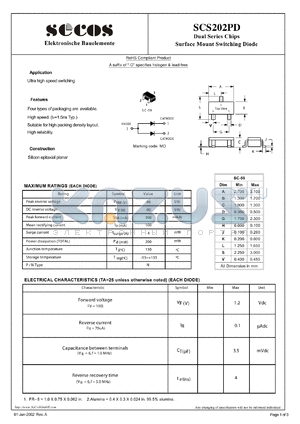 SCS202PD datasheet - Dual Series Chips Surface Mount Switching Diode