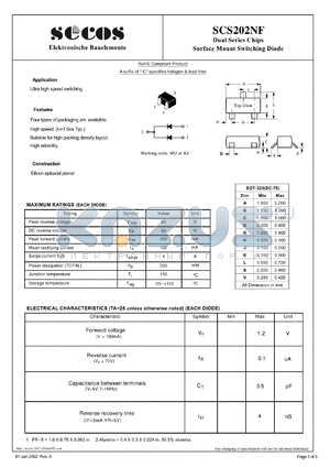 SCS202NF datasheet - Dual Series Chips Surface Mount Switching Diode