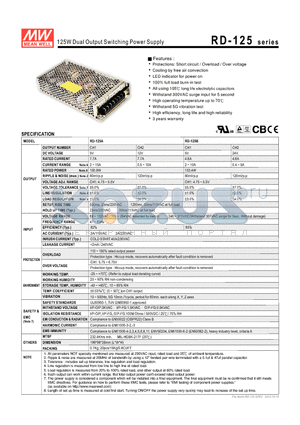 RD-125-4824 datasheet - 125W Dual Output Switching Power Supply