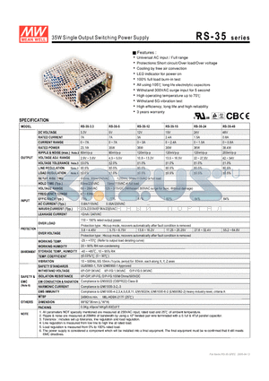 RS-35-48 datasheet - 35W Single Output Switching Power Supply
