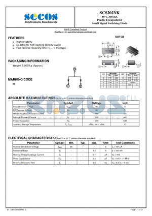 SCS202NK datasheet - Plastic-Encapsulated Small Signal Switching Diode