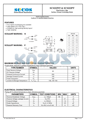 SCS222NT datasheet - Surface Mount Switching Diode