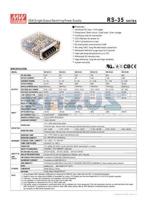 RS-35-5 datasheet - 35W Single Output Switching Power Supply