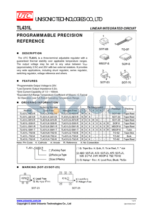 TL431LK-T92-K datasheet - PROGRAMMABLE PRECISION REFERENCE