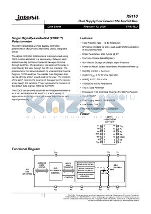 X9110 datasheet - Dual Supply/Low Power/1024-Tap/SPI Bus