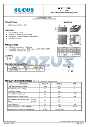 SCS21DSTL datasheet - 0.2A , 200V Plastic-Encapsulated Switching Diode