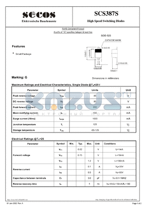 SCS387S datasheet - High Speed Switching Diodes