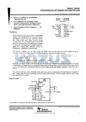 SN5497J datasheet - SYNCHRONOUS 6-BIT BINARY RATE MULTIPLIERS