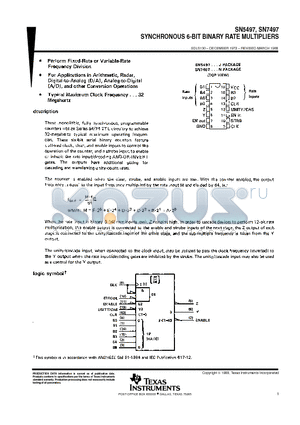 SN5497 datasheet - SYNCHRONOUS 6-BIT BINARY RATE MULTIPLIERS