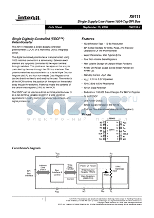 X9111TV14 datasheet - Single Digitally-Controlled (XDCP) Potentiometer