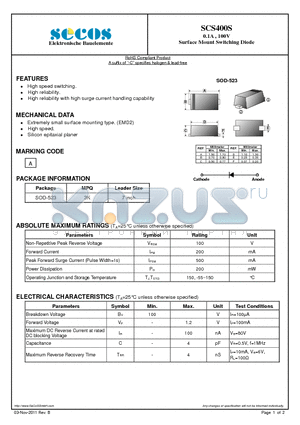 SCS400S_11 datasheet - 0.1A , 100V Surface Mount Switching Diode