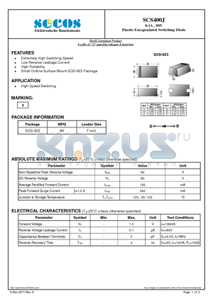 SCS400J datasheet - 0.1A , 90V Plastic-Encapsulated Switching Diode