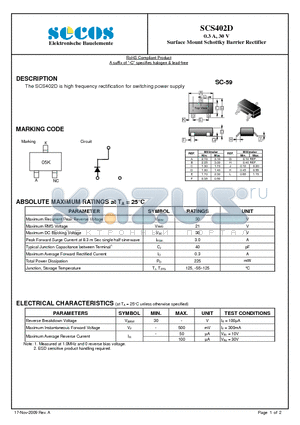 SCS402D datasheet - Surface Mount Schottky Barrier Rectifier