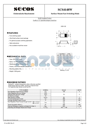 SCS4148W datasheet - Surface Mount Fast Switching Diode