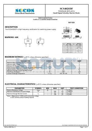 SCS402SDF datasheet - Small Signal Schottky Barrier Diode