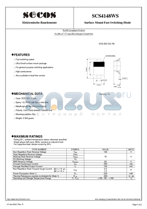 SCS4148WS datasheet - Surface Mount Fast Switching Diode