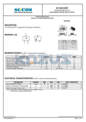 SCS421SDF datasheet - Small Signal Schottky Barrier Diode